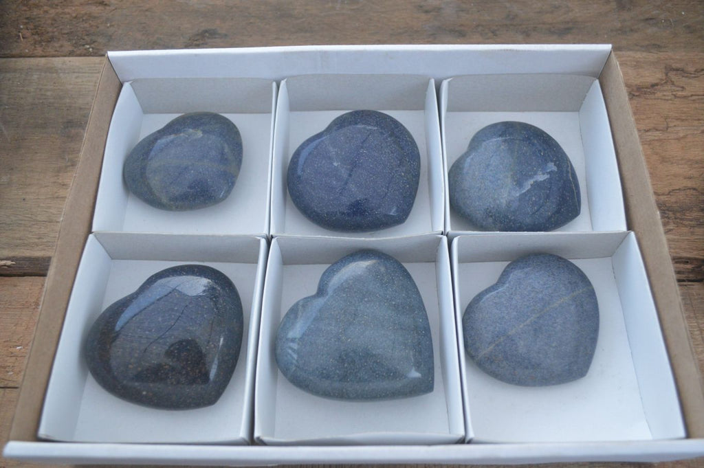 Polished  Blue Lazulite Hearts  x 6 From Madagascar - Toprock Gemstones and Minerals 