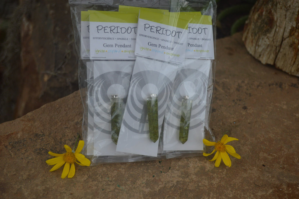 Polished Packaged Hand Crafted Resin Pendant with Peridot Chips  - sold per piece - From Bulwer, South Africa - TopRock