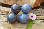 Polished Solid Blue Stunning Lazulite Spheres  x 4 From Ambatfinhandrana, Madagascar - TopRock