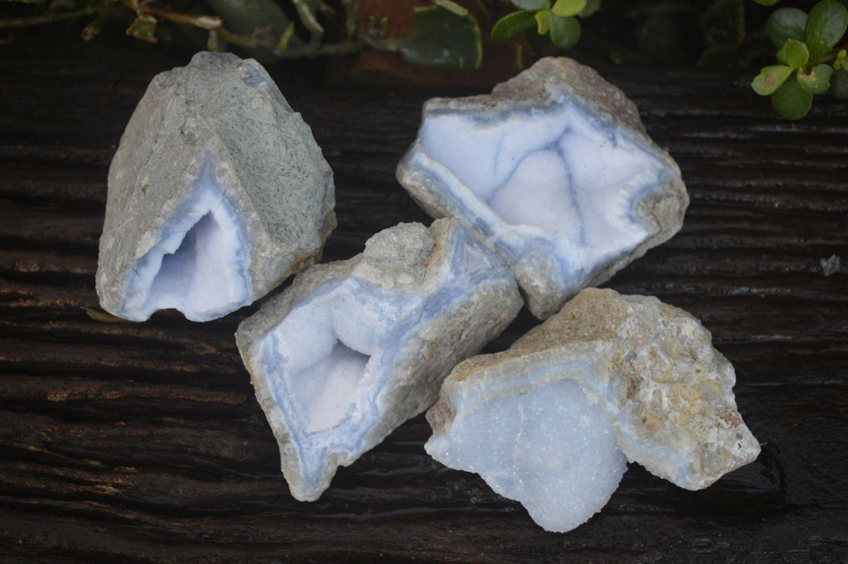 Natural Blue Lace Agate Geode Specimens  x 4 From Nsanje, Malawi - Toprock Gemstones and Minerals 