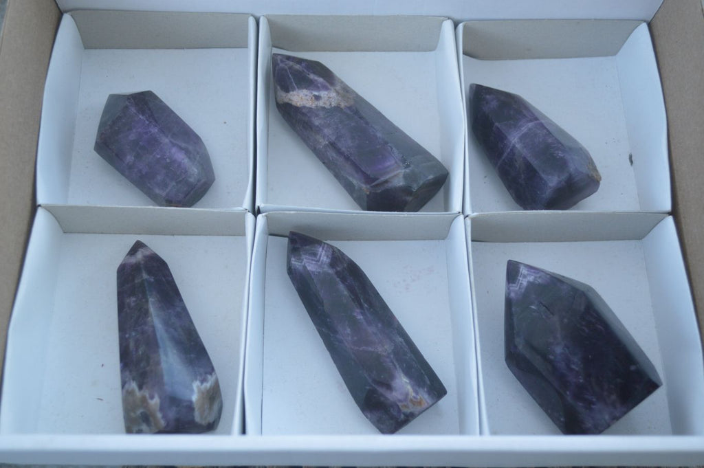 Polished Deep Purple Chevron Amethyst Points  x 6 From Zambia - Toprock Gemstones and Minerals 