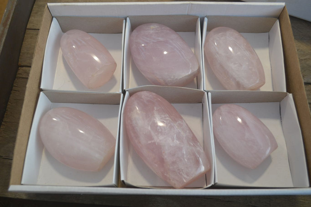 Polished Pink Rose Quartz Standing Free Forms x 6 From Antsirabe, Madagascar - Toprock Gemstones and Minerals 