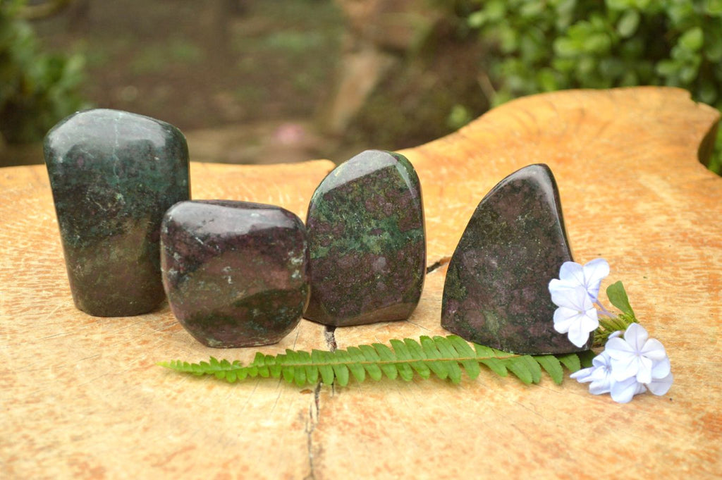 Polished Fluorescent Ruby Corundum In Chrome Verdite Free Forms x 4 From Zimbabwe - TopRock