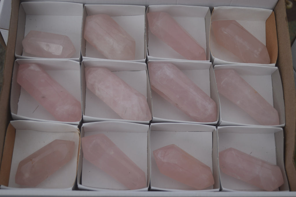 Polished Gemmy Double Terminated Rose Quartz Points x 12 From Ambatondrazaka, Madagascar - TopRock