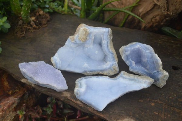 Natural Blue Lace Agate Geode Specimens  x 4 From Malawi