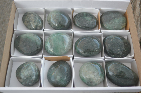 Polished Emerald Fuchsite Quartz Palm Stones  x 12 From Madagascar - Toprock Gemstones and Minerals 