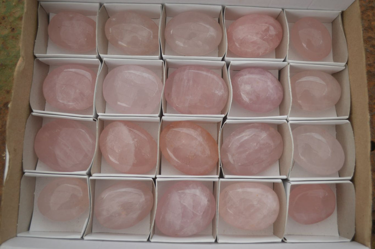 Polished Gemmy Pink Rose Quartz Palm Stones  x 20 From Madagascar - Toprock Gemstones and Minerals 