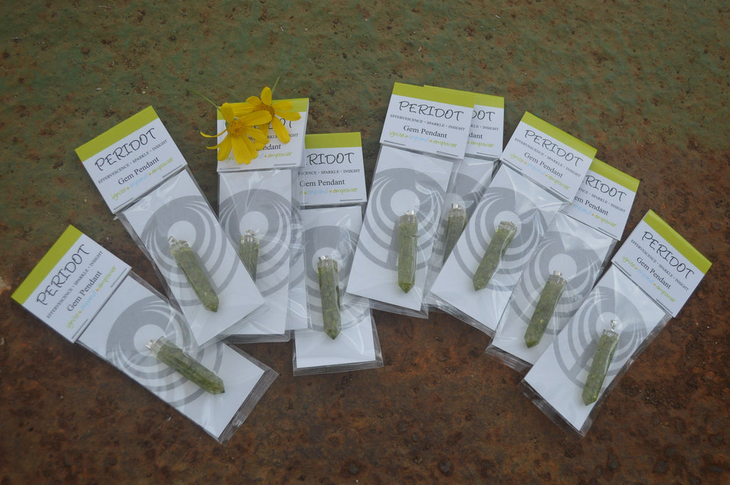 Polished Packaged Hand Crafted Resin Pendant with Peridot Chips  - sold per piece - From Bulwer, South Africa - TopRock