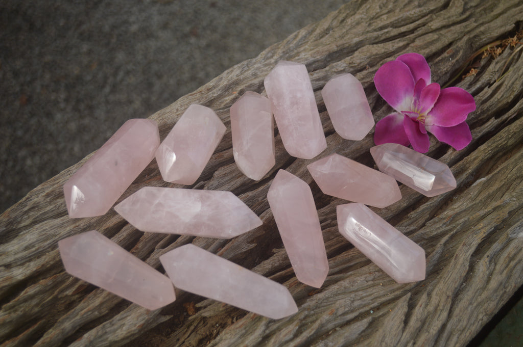 Polished Gemmy Double Terminated Rose Quartz Points x 12 From Ambatondrazaka, Madagascar - TopRock