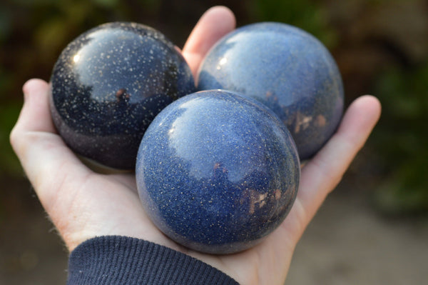 Polished Solid Blue Stunning Lazulite Spheres  x 4 From Ambatfinhandrana, Madagascar - TopRock