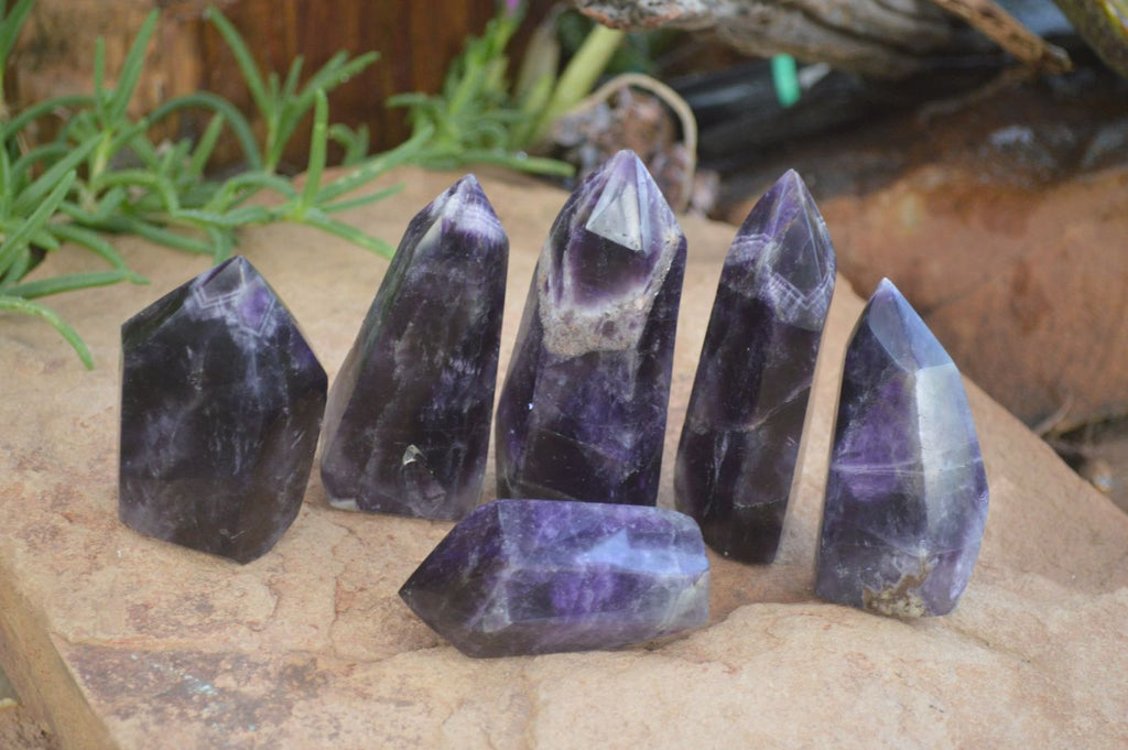 Polished Deep Purple Chevron Amethyst Points  x 6 From Zambia - Toprock Gemstones and Minerals 