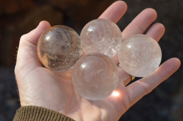 Polished Mini to Small Optic Quartz Crystal Balls / Spheres  x 12 From Madagascar