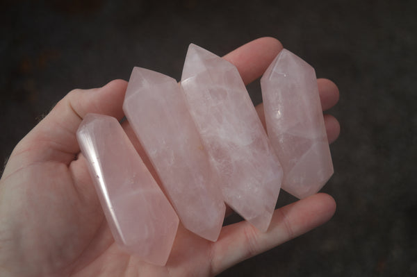 Polished Gemmy Double Terminated Rose Quartz Points x 12 From Ambatondrazaka, Madagascar - TopRock