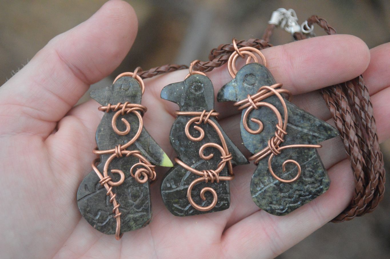 Polished Copper Wire Wrapped Leopard Stone Eagle Pendants  x 6 From Zimbabwe - Toprock Gemstones and Minerals 