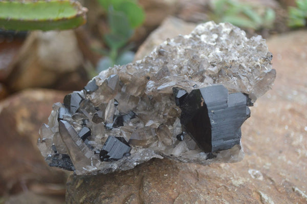 Natural Schorl Black Tourmaline & Smokey Quartz Specimens x 2 From Erongo Mountains, Namibia - TopRock