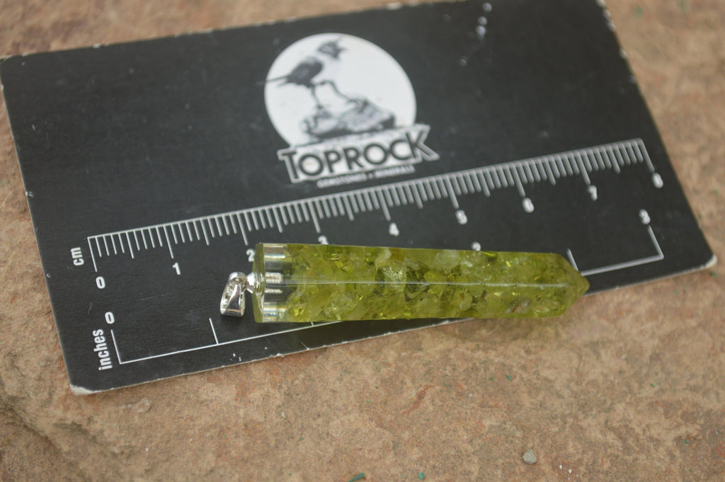 Polished Packaged Hand Crafted Resin Pendant with Peridot Chips  - sold per piece - From Bulwer, South Africa - TopRock