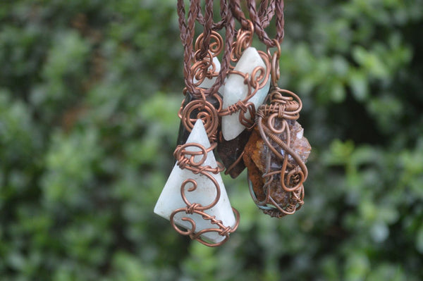 Polished Copper Wire Wrapped Blue Smithsonite Jewellery Pendants x 6 From Southern Africa - Toprock Gemstones and Minerals 