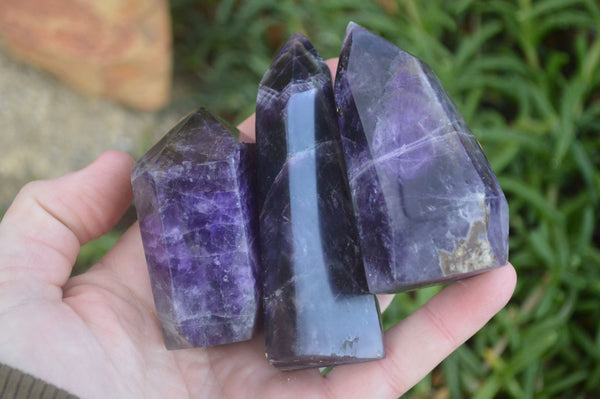Polished Deep Purple Chevron Amethyst Points  x 6 From Zambia - Toprock Gemstones and Minerals 