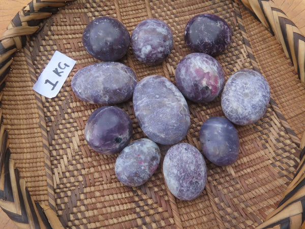 Polished Lithium Mica, Purple Lepidolite (some with Rubellite inclusions) Gallets / Palm Stones - sold per kg - From Madagascar - TopRock