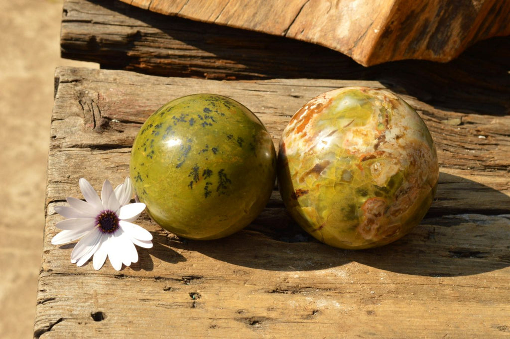 Polished Pair Of Green Opal Spheres  x 2 From Antsirabe, Madagascar - TopRock