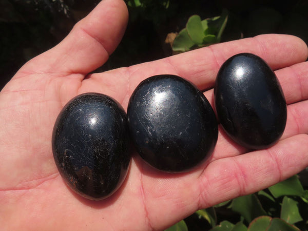 Polished Pitch Black Schorl Tourmaline Palm Stones / Gallets - sold per kg - From Madagascar - TopRock