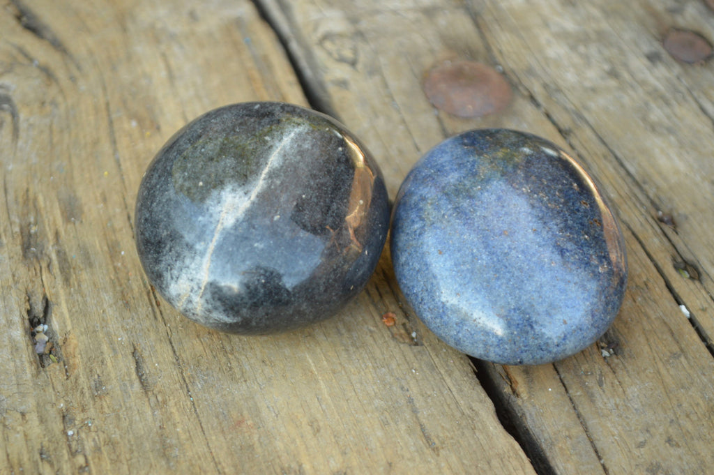 Polished Blue Lazulite Palm Stones x 12 From Madagascar - TopRock