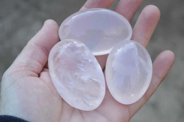 Polished Selection Of Rose Girasol Pearl Opal Quartz Palm Stones x 12 From Madagascar - TopRock