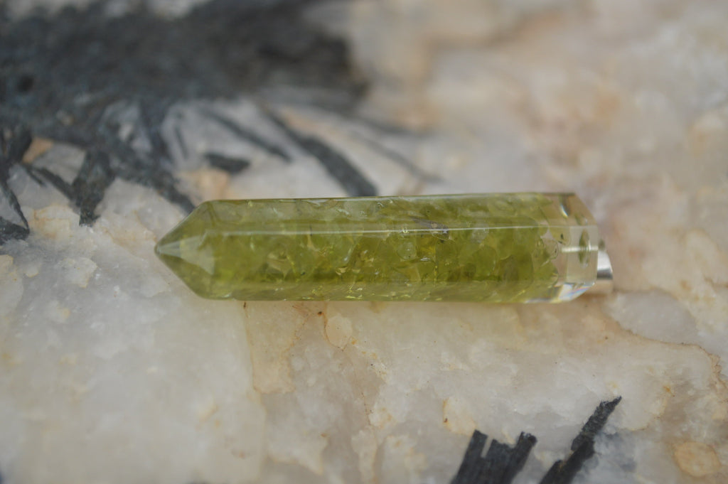 Polished Packaged Hand Crafted Resin Pendant with Peridot Chips  - sold per piece - From Bulwer, South Africa - TopRock