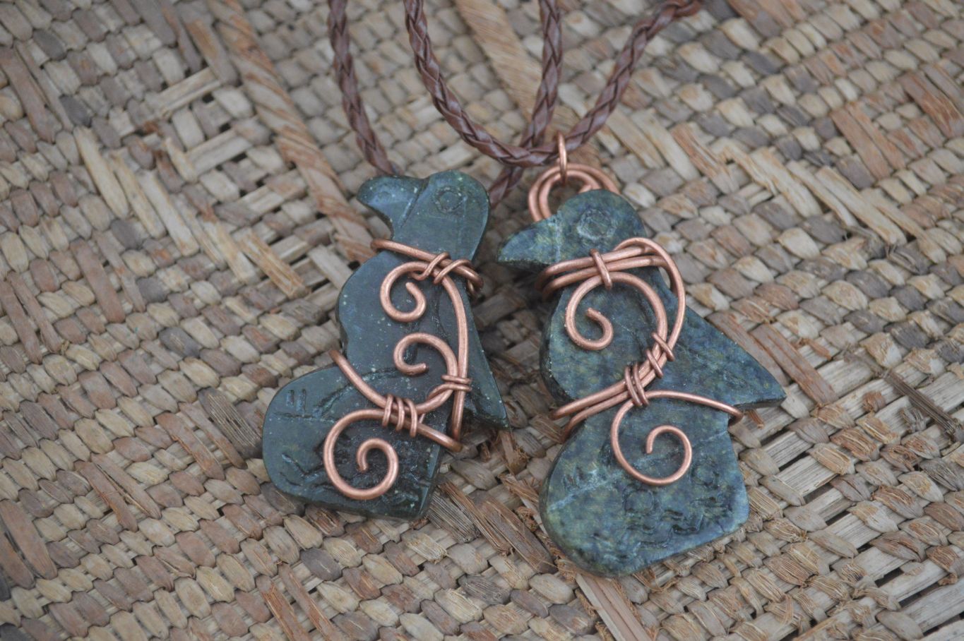 Polished Copper Wire Wrapped Leopard Stone Eagle Pendants  x 6 From Zimbabwe - Toprock Gemstones and Minerals 