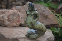 Polished Verdite Owl & Leopard Stone Mermaid Carvings  x 2 From Zimbabwe - TopRock