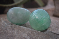 Polished Emerald Fluorite Palm Stones  x 12 From Mandrosonoro, Madagascar