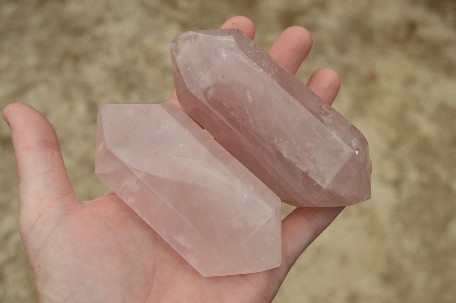 Polished Super Gemmy Double Terminated Rose Quartz Point x 6 From Madagascar - TopRock