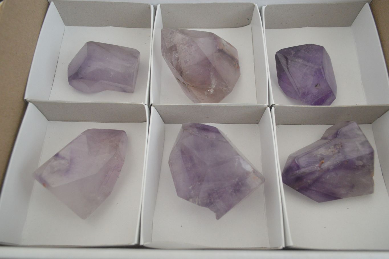 Polished Window Amethyst Quartz Points x 6 From Ankazobe, Madagascar - Toprock Gemstones and Minerals 