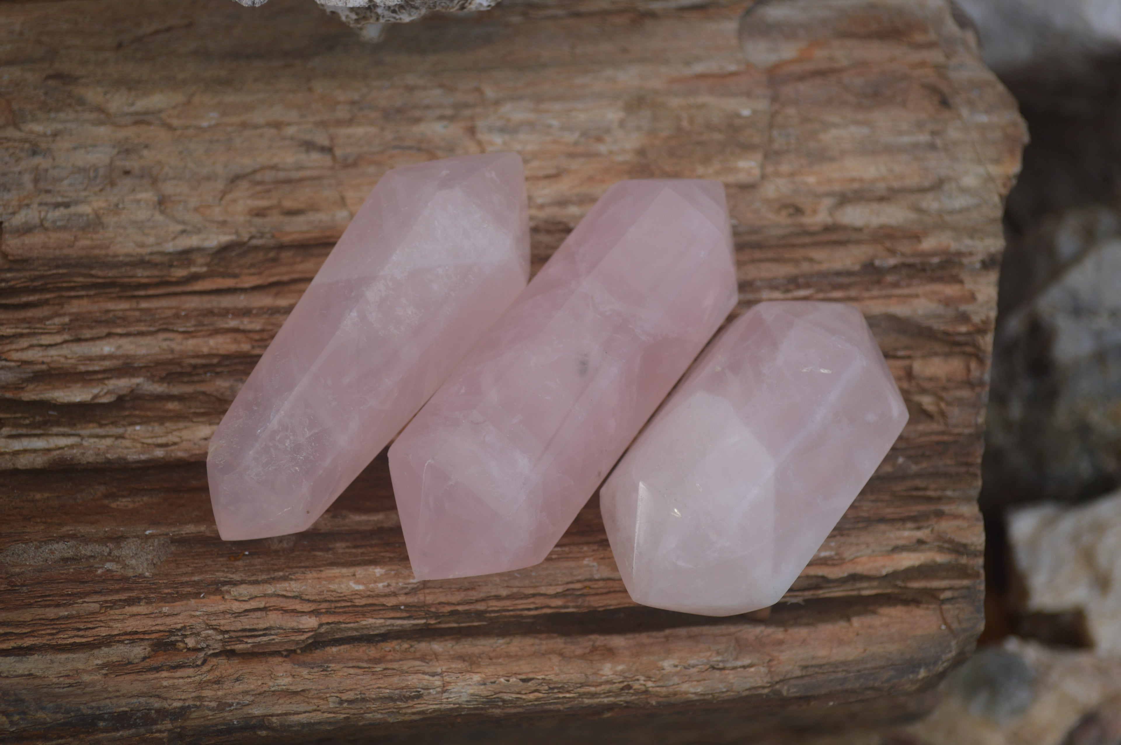 Polished Gemmy Double Terminated Rose Quartz Points x 12 From Ambatondrazaka, Madagascar - TopRock