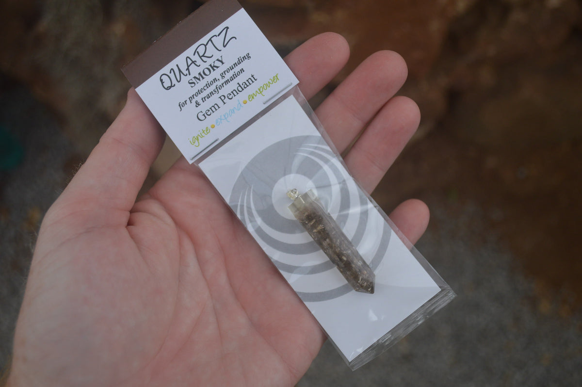 Polished Packaged Hand Crafted Resin Pendant with Smokey Quartz Chips - sold per piece - From Bulwer, South Africa - TopRock