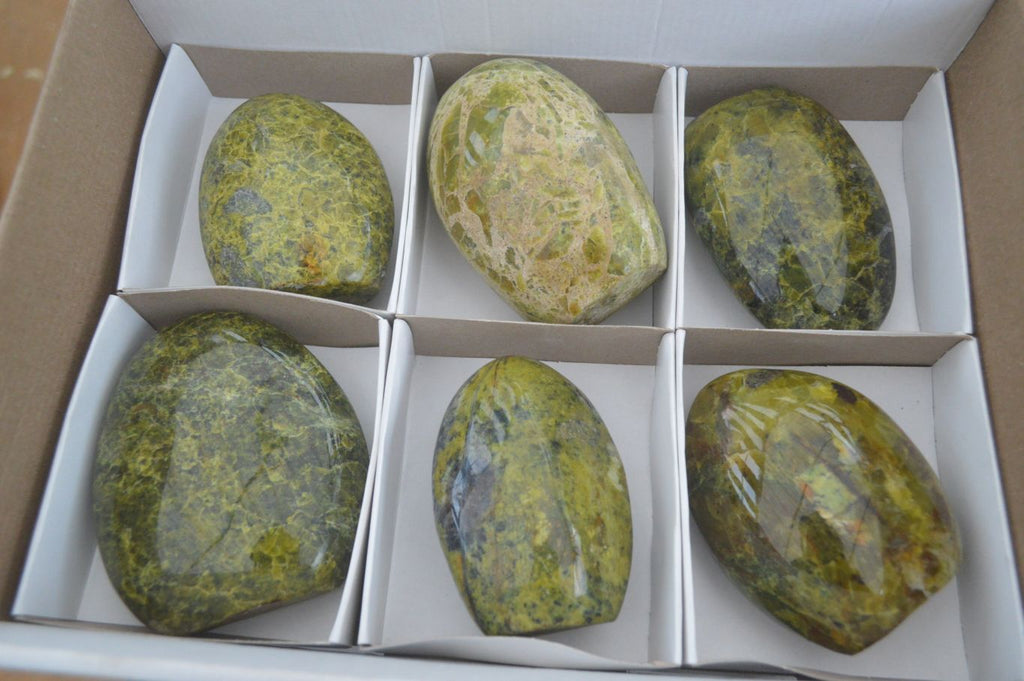 Polished Green Opal Standing Free Forms  x 6 From Madagascar - Toprock Gemstones and Minerals 