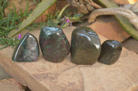 Polished Fluorescent Ruby Corundum In Chrome Verdite Free Forms x 4 From Zimbabwe - Toprock Gemstones and Minerals 
