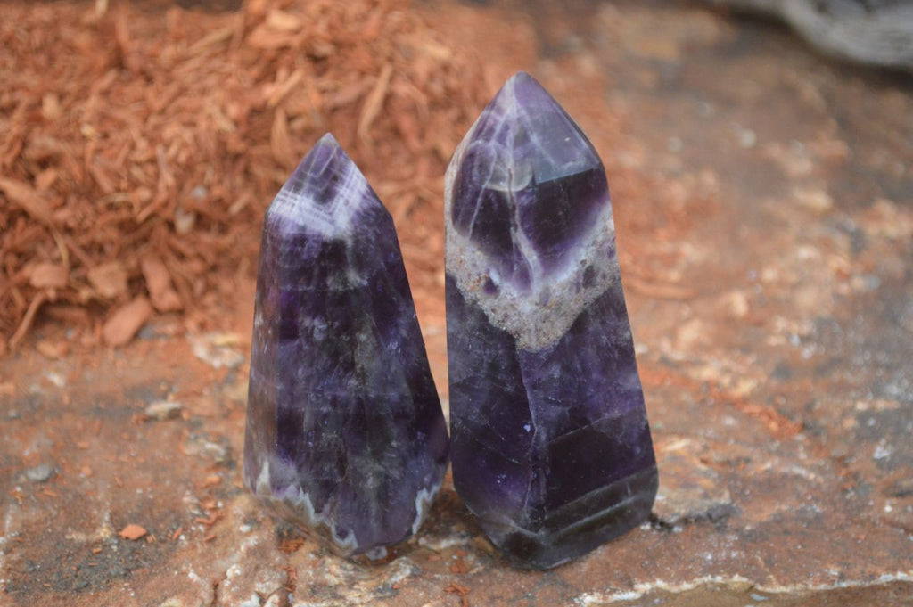 Polished Deep Purple Chevron Amethyst Points  x 6 From Zambia - Toprock Gemstones and Minerals 