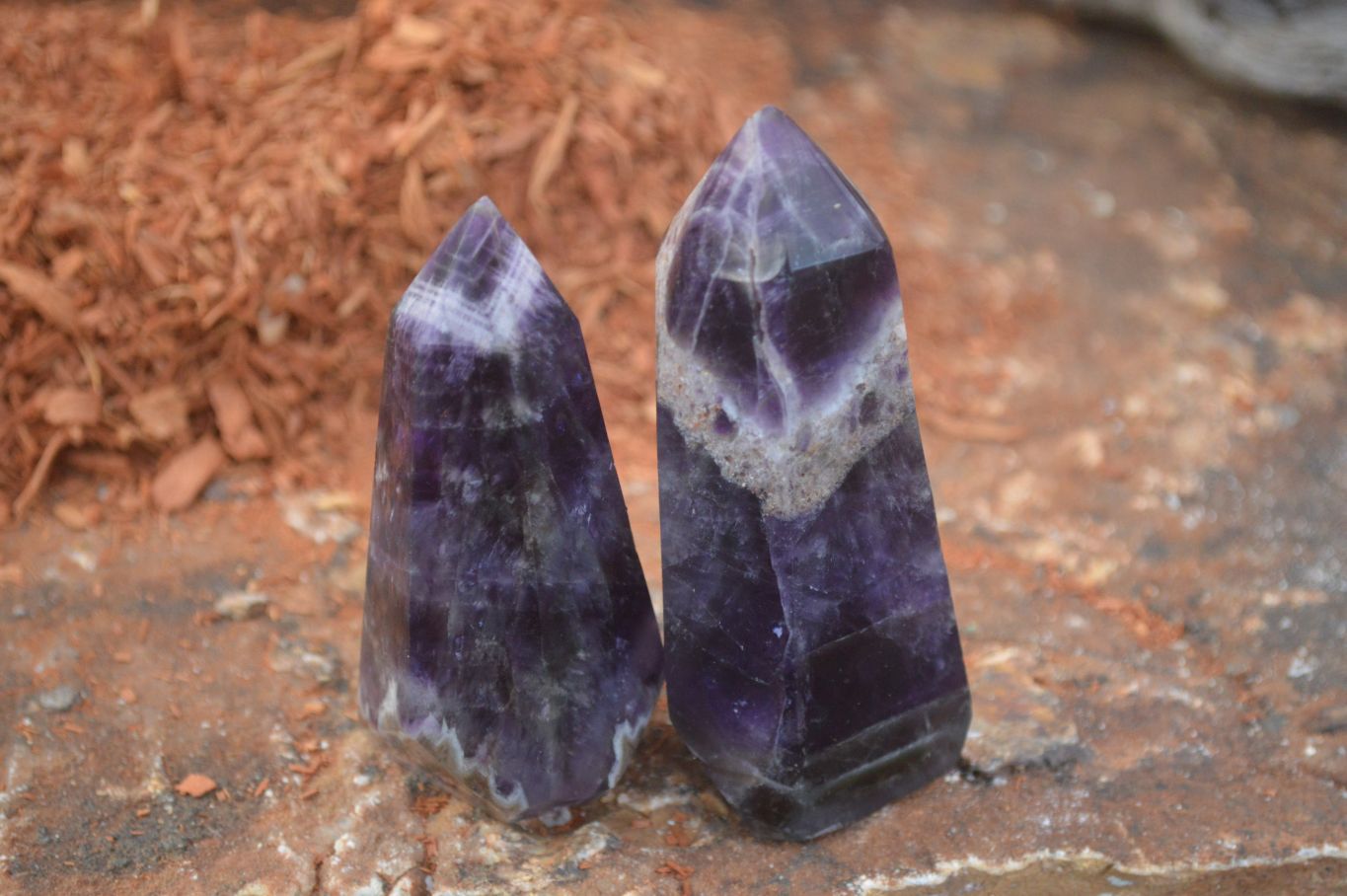 Polished Deep Purple Chevron Amethyst Points  x 6 From Zambia - Toprock Gemstones and Minerals 
