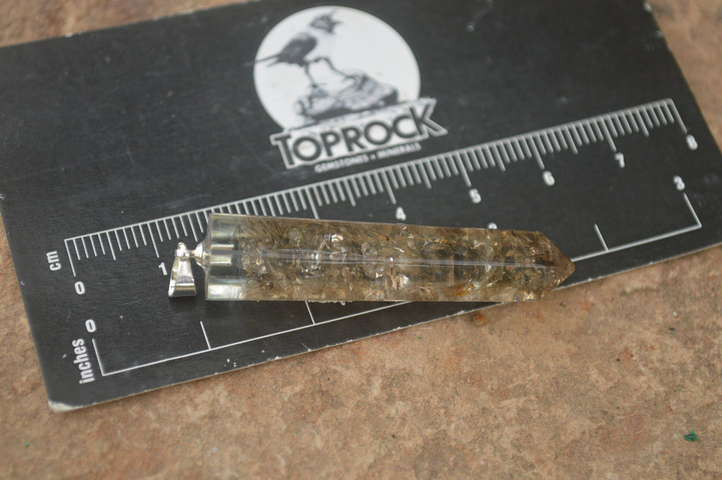 Polished Packaged Hand Crafted Resin Pendant with Smokey Quartz Chips - sold per piece - From Bulwer, South Africa - TopRock