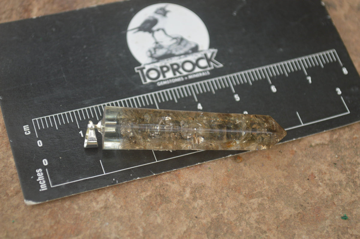 Polished Packaged Hand Crafted Resin Pendant with Smokey Quartz Chips - sold per piece - From Bulwer, South Africa - TopRock