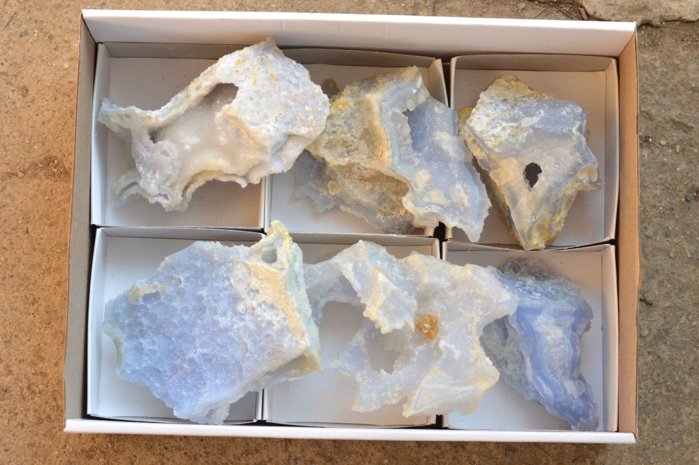 Natural Etched Blue Chalcedony Agate Specimens  x 6 From Nsanje, Malawi - TopRock
