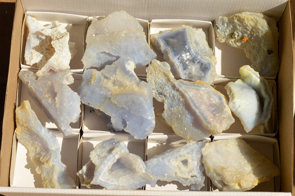 Natural Etched Blue Chalcedony Agate Specimens  x 12 From Nsanje, Malawi - TopRock