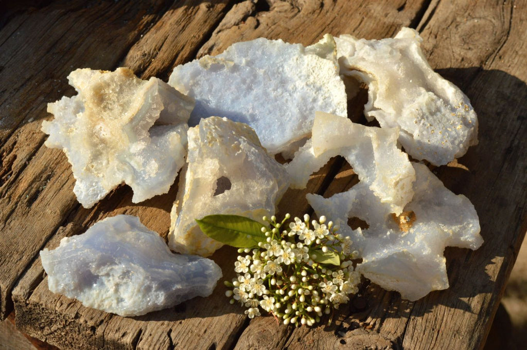 Natural Etched Blue Chalcedony Agate Specimens  x 6 From Nsanje, Malawi - TopRock