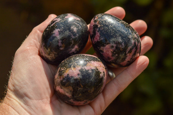 Polished Mixed Size Rhodonite & Chromite Eggs  x 6 From Ambindavato, Madagascar - TopRock