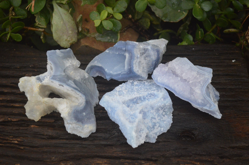 Natural Etched Blue Chalcedony Specimens  x 4 From Nsanje, Malawi - Toprock Gemstones and Minerals 