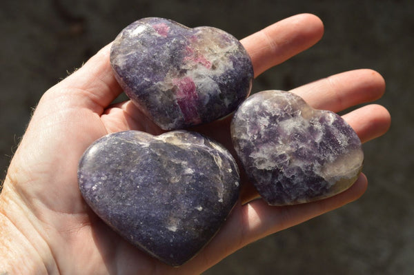 Polished Purple Lepidolite & Rubellite Mica Hearts  x 6 From Madagascar - TopRock
