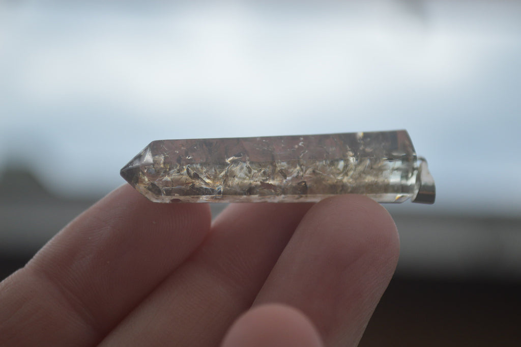 Polished Packaged Hand Crafted Resin Pendant with Smokey Quartz Chips - sold per piece - From Bulwer, South Africa - TopRock