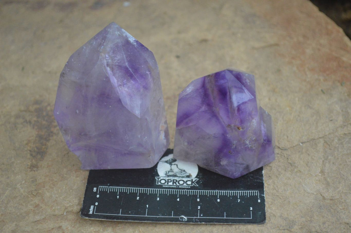 Polished Window Amethyst Quartz Points x 6 From Ankazobe, Madagascar - Toprock Gemstones and Minerals 