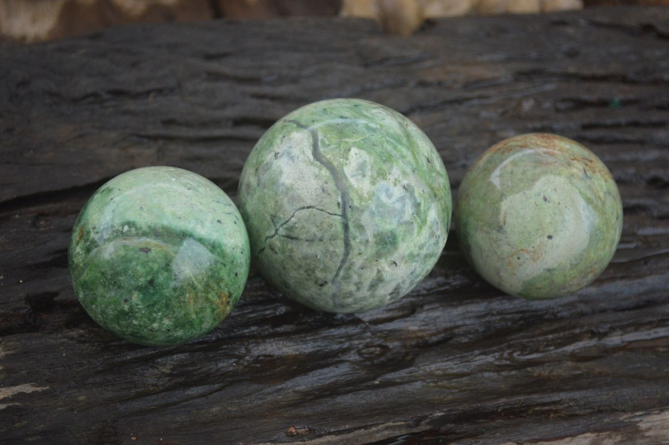 Polished  Green Chrysoprase Spheres  x 3 From Ambatondrazaka, Madagascar - Toprock Gemstones and Minerals 